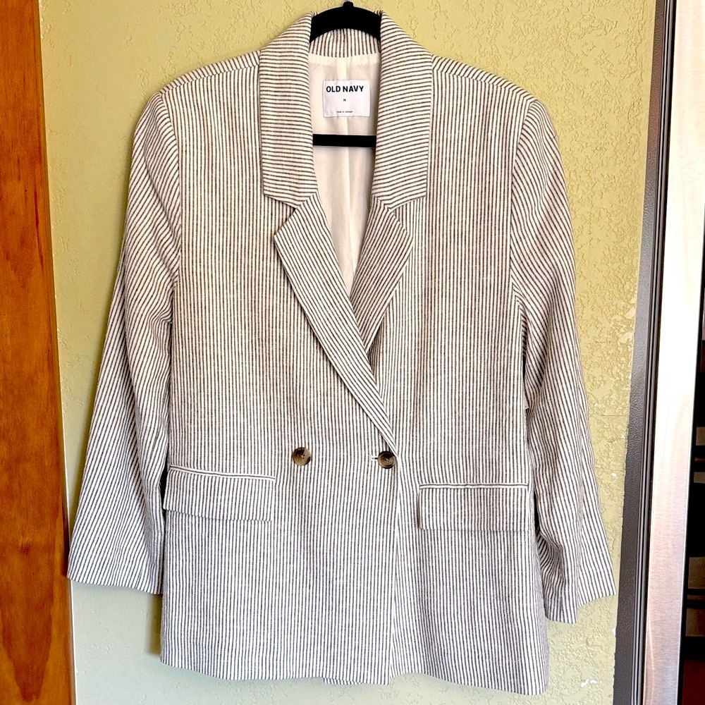 NWT Old Navy Women's  Linen Blazer - Charcoal Stripe